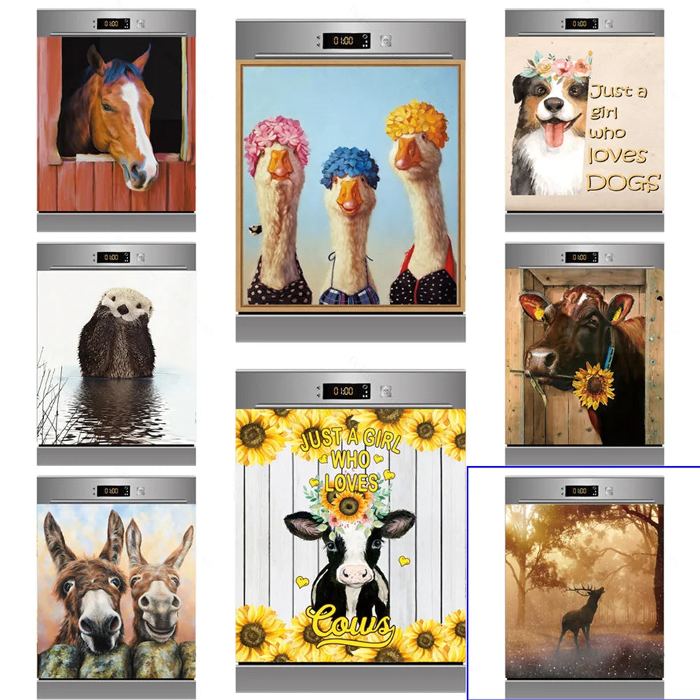 Sticker mural 3D animaux drôles pour porte de réfrigérateur
