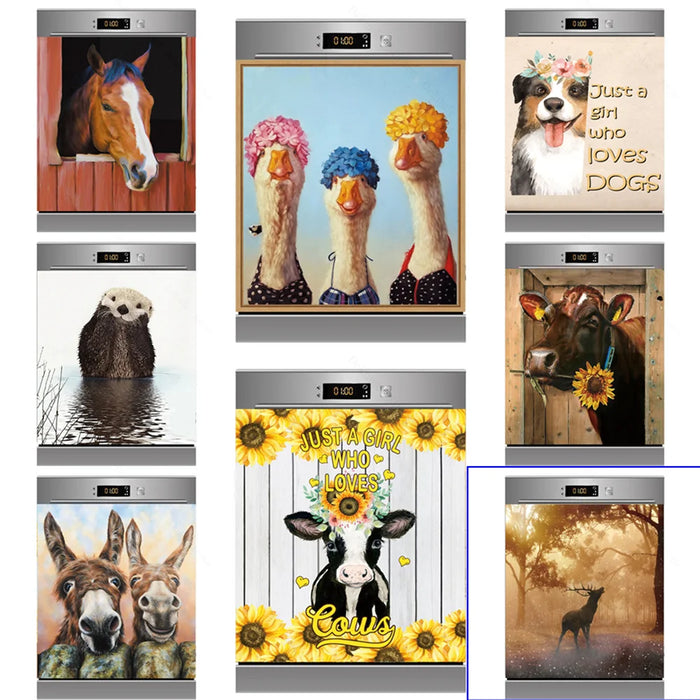 Sticker mural 3D animaux drôles pour porte de réfrigérateur