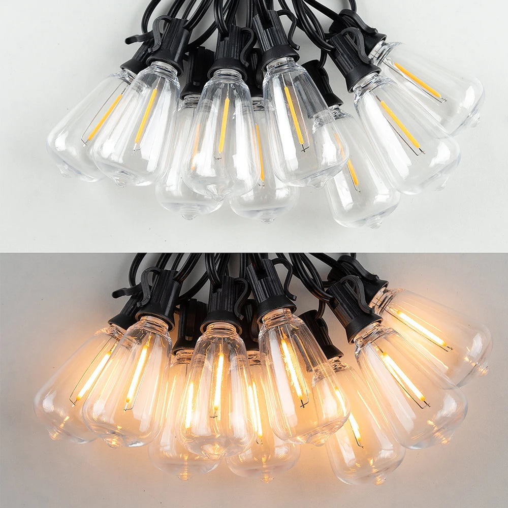 Guirlande lumineuse exterieur illumine un patio le soir