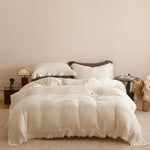 Parure de lit coton double épaisseur froissé blanc