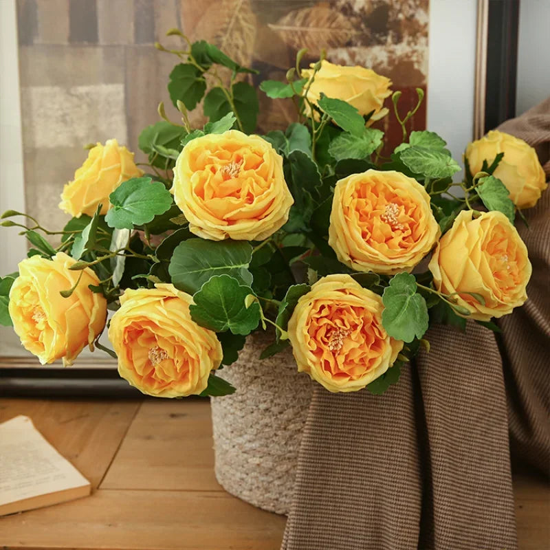Rose artificielle hydratante 45cm en soie jaune