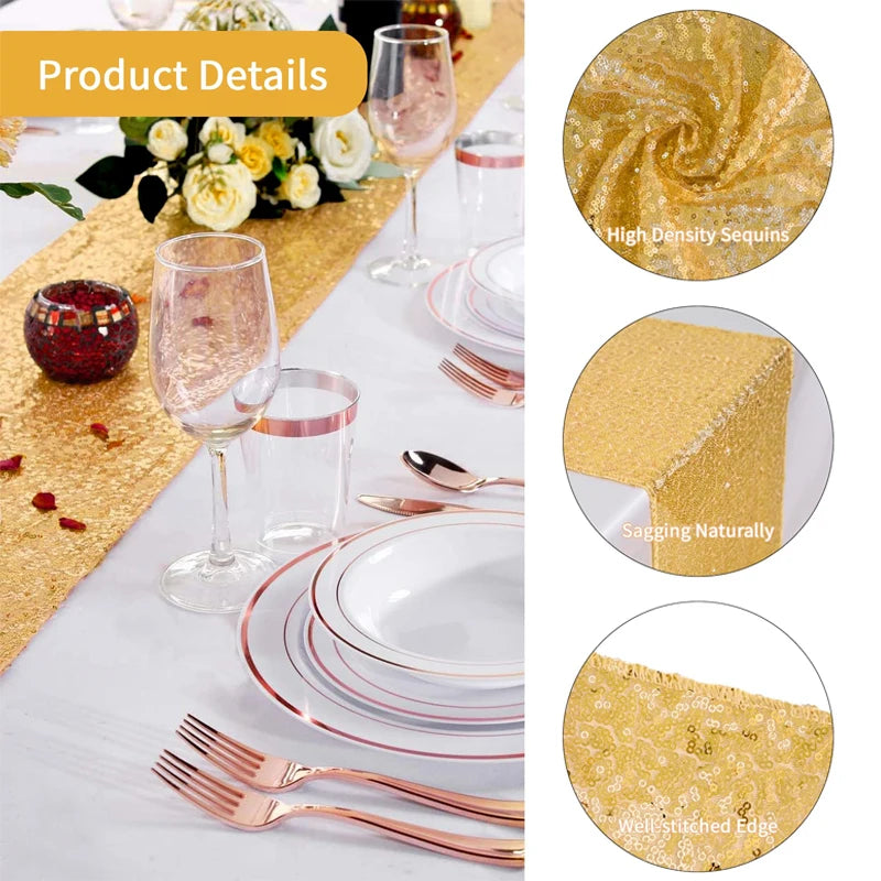 Chemin de table pailleté champagne pour anniversaire