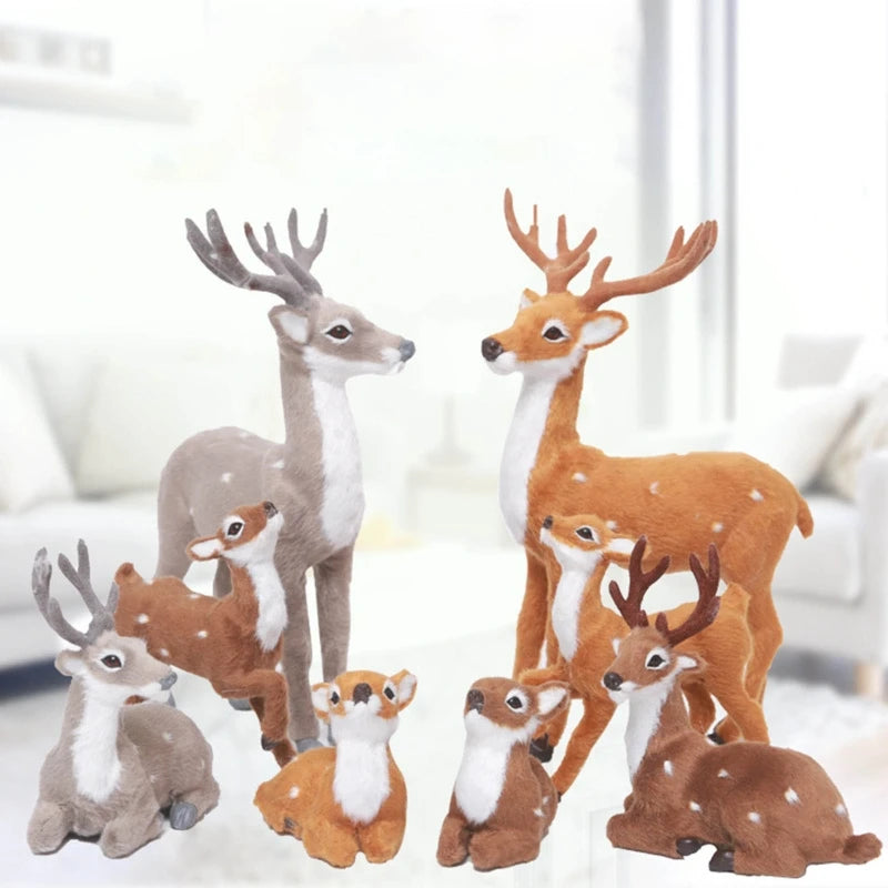 Figurine renne Noël peluche gris couchée