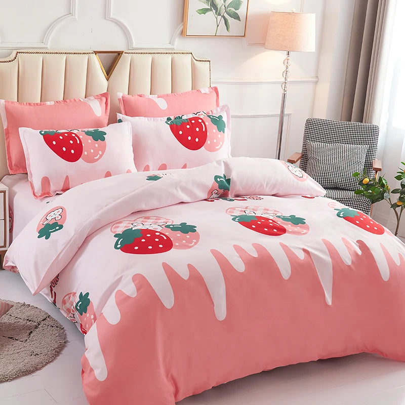 Literie épaisse rouge avec motif multicolore