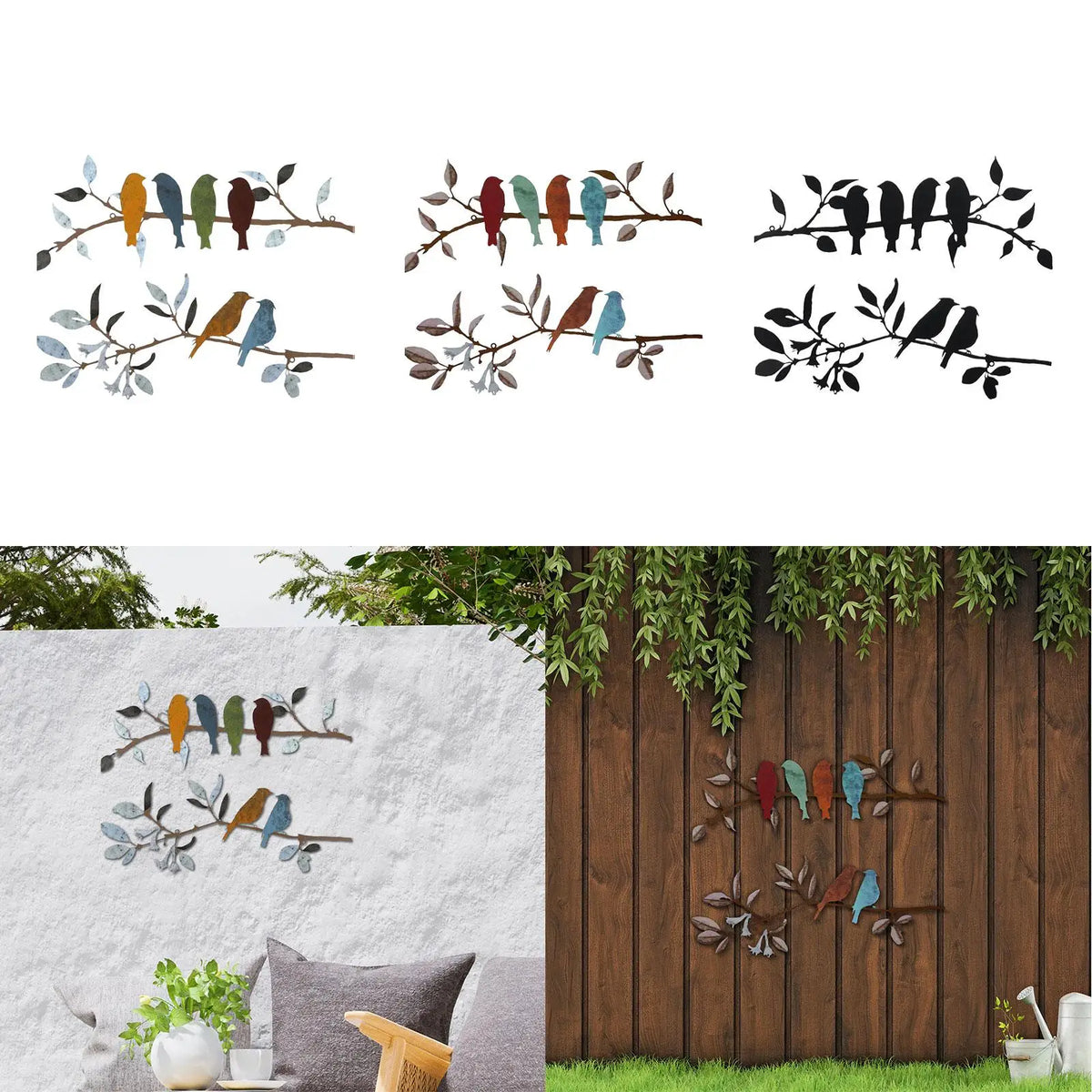 Décoration murale oiseaux en métal jaune clair dans un salon moderne