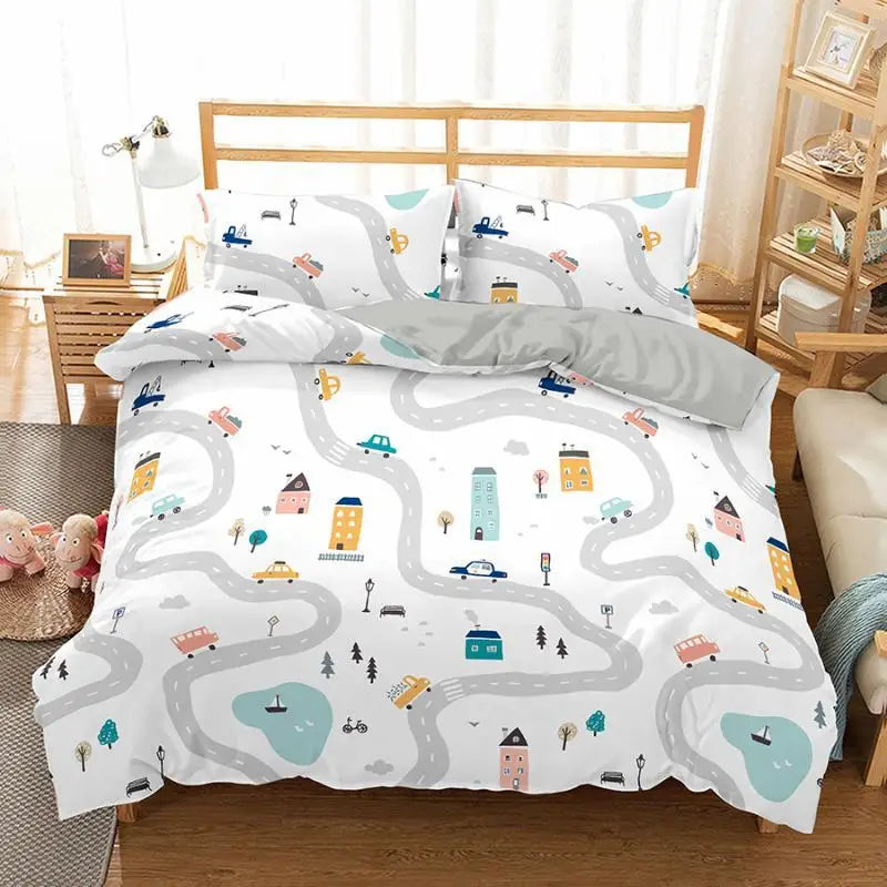 Ensemble housse de couette 3 pièces thème construction maison