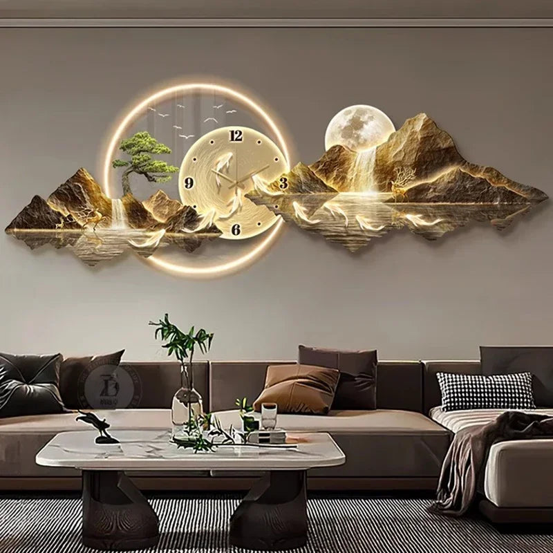 Vue de profil de l'horloge murale design luxe montrant son épaisseur