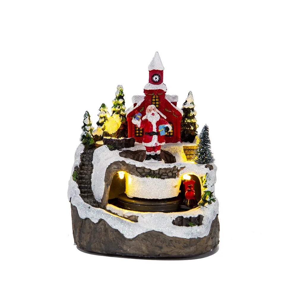 Maison de Noël en résine vue de face avec décorations