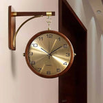 Horloge murale double face en bois vert rotative 360°