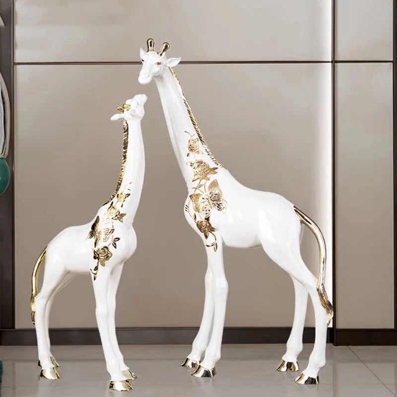 Statue girafe résine gris clair décoration sol salon