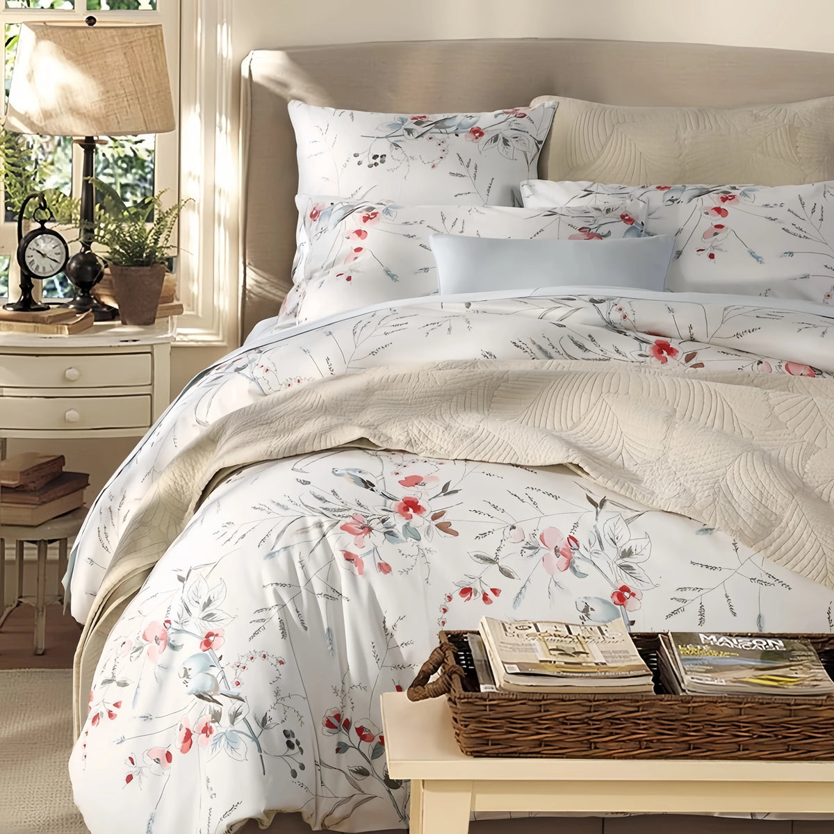 Housse de couette 160x200 cm en coton égyptien gris sur un lit moderne