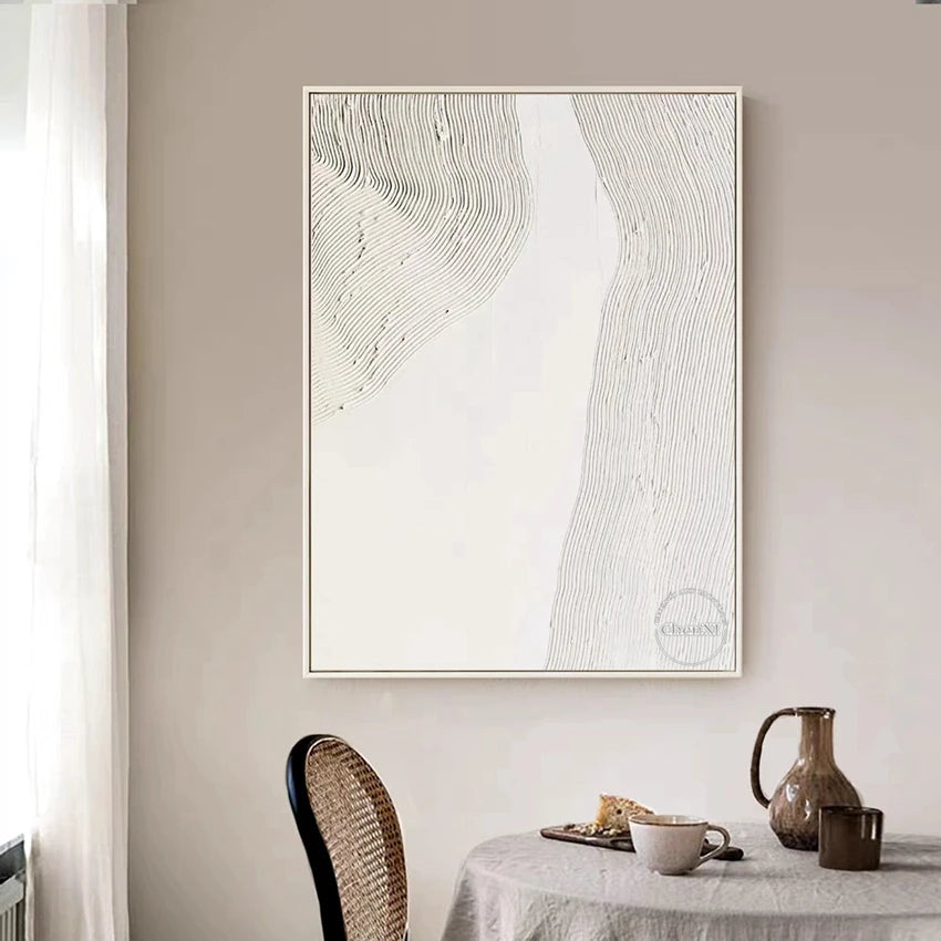 Vue de face de la toile sans cadre avec lignes blanches abstraites