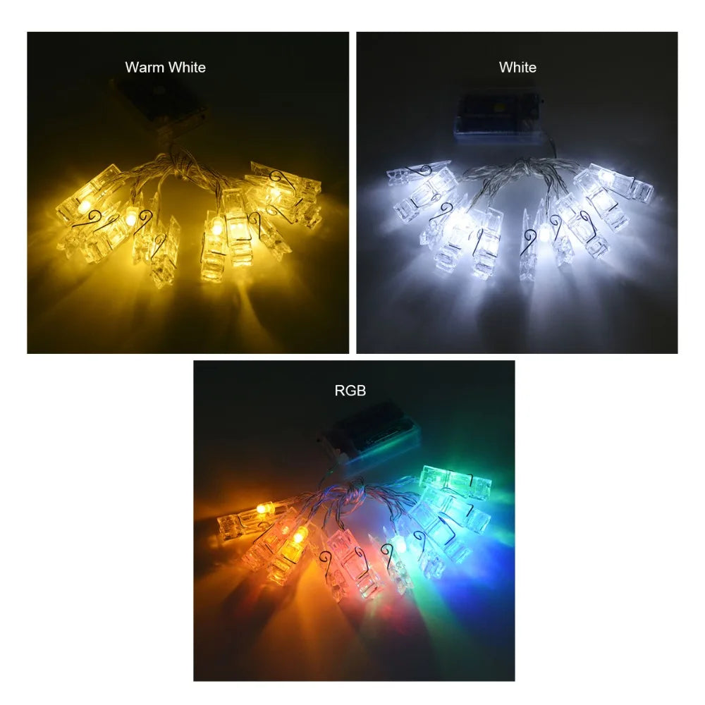 Guirlande lumineuse à clips photos bleue