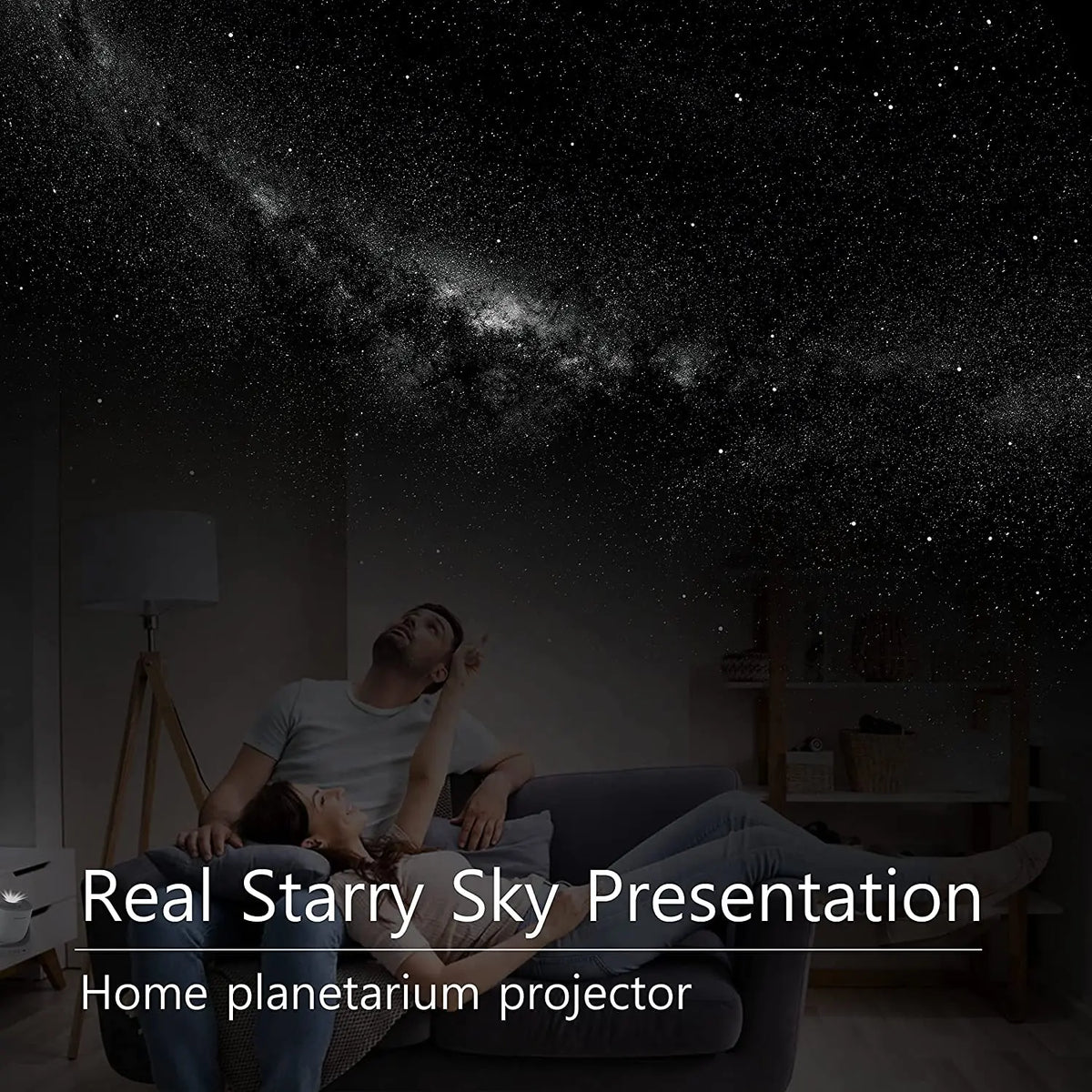 Veilleuse étoilée projetant des étoiles bleues au plafond