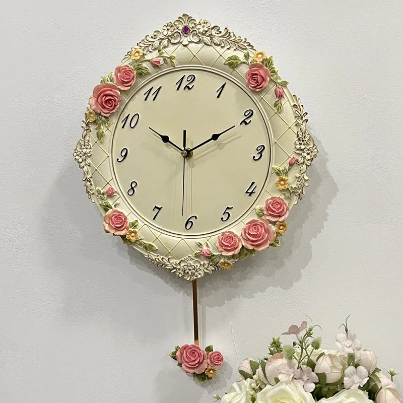 Horloge pendule murale design rose avec pendule