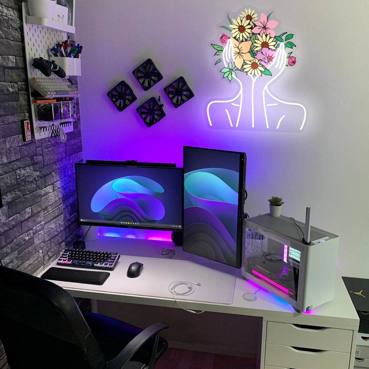 Installation de l'enseigne au néon dans une chambre - Décoration lumineuse Ombre Interieur