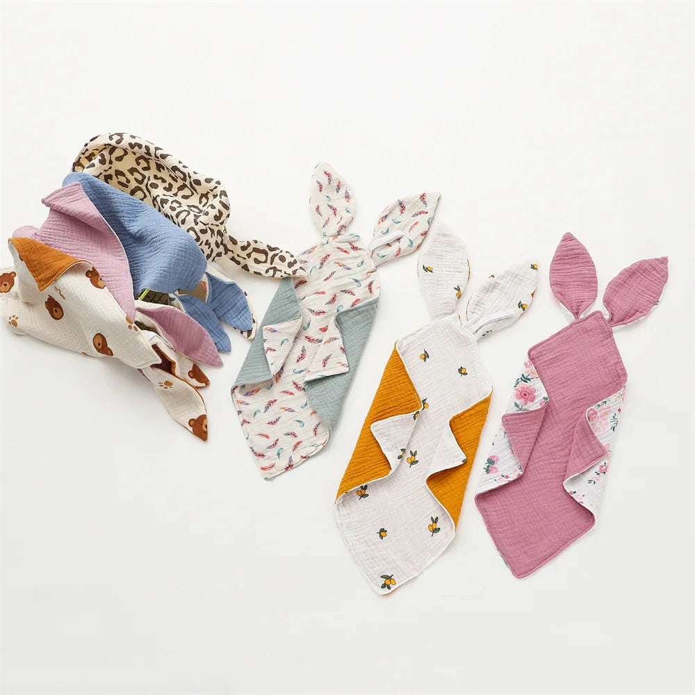 Housse de couette bébé en mousseline de coton avec oreilles de lapin verte