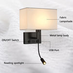 Lampe de lecture murale avec abat-jour en tissu beige