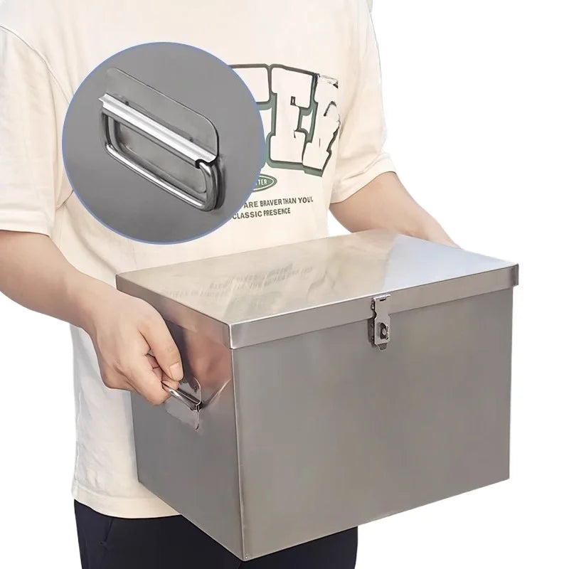 Valise à outils en acier inoxydable argentée robuste