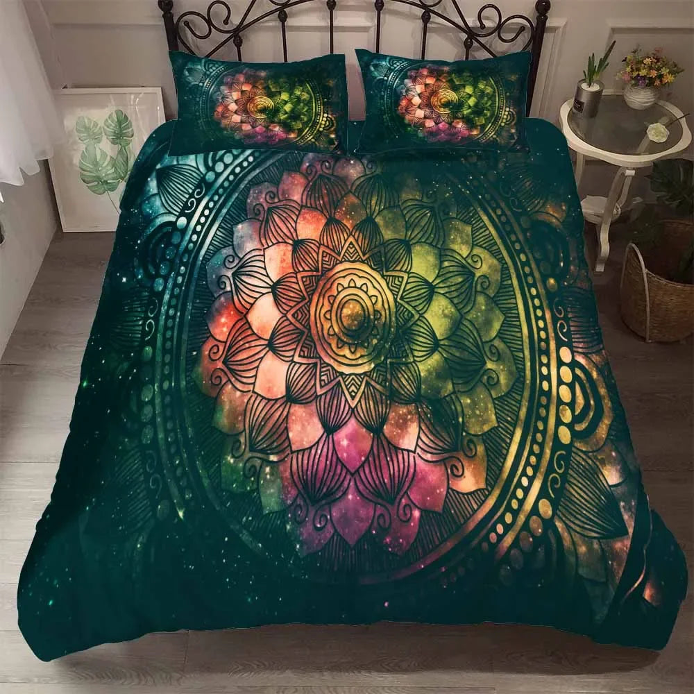 Chambre décorée avec housse de couette galaxie