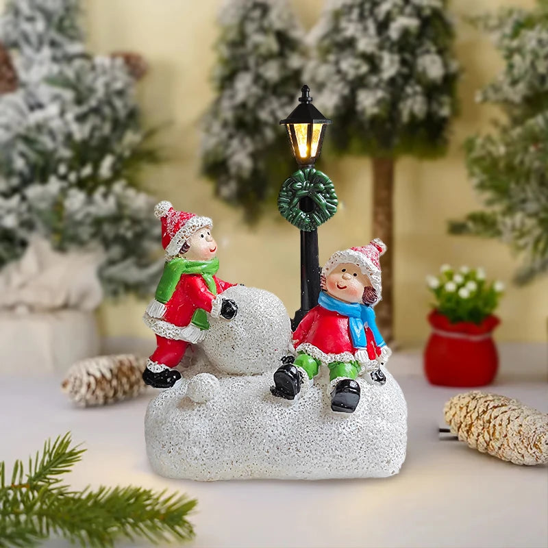 Vue de détail de la statue pastorale de Noël en résine avec personnages