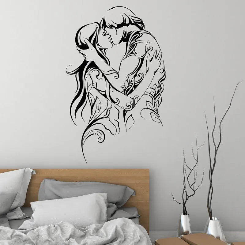 Autocollant mural couple avion design moderne rouge sur mur blanc