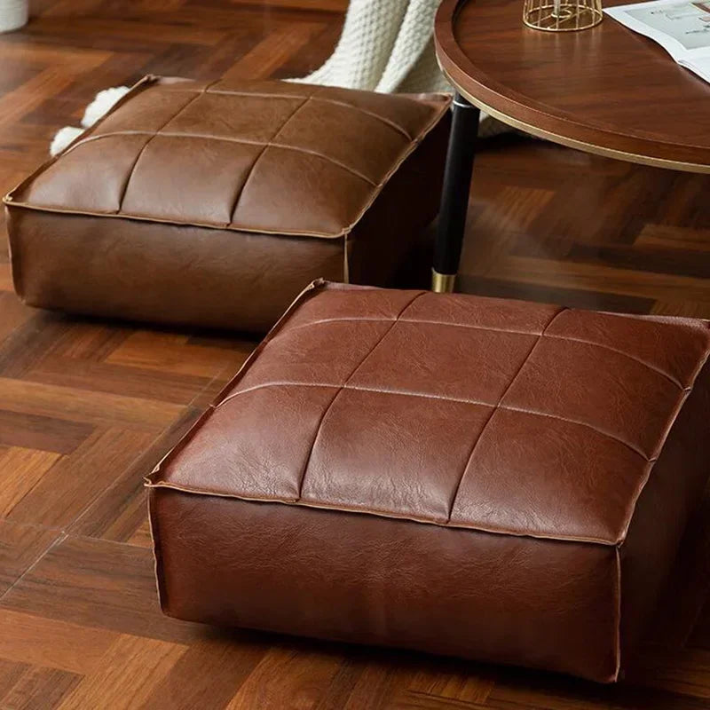 Housse de pouf marocain carré en cuir PU violet