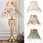 Abat-jour lampe de chevet style européen en tissu beige avec frange de perles