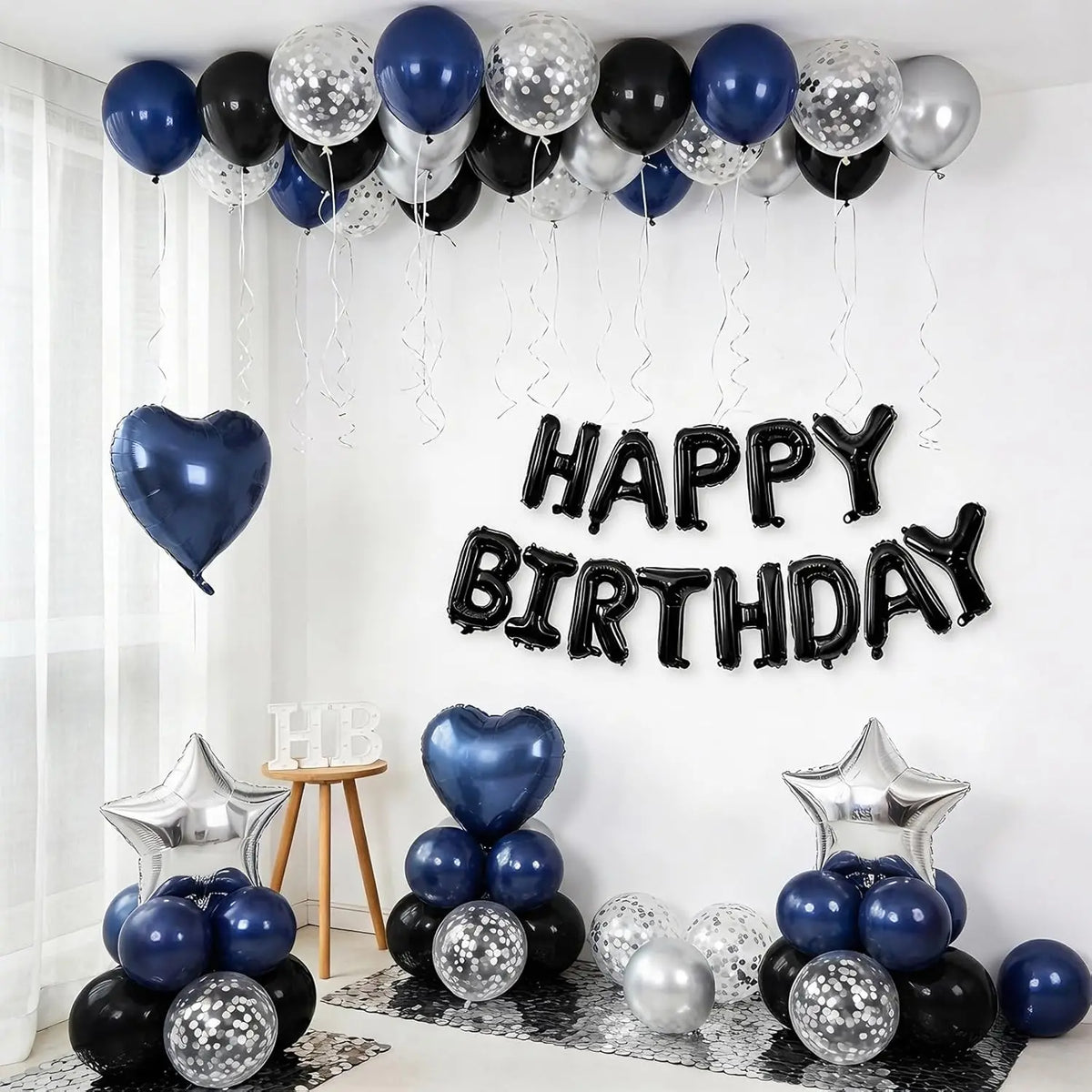 Ballons bleu marine et noir pour anniversaire adulte