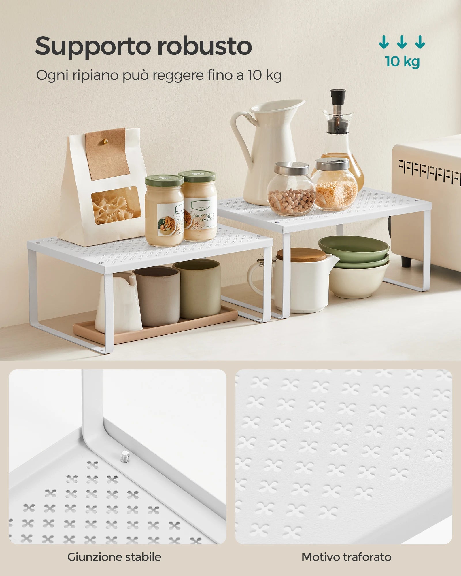 Porte-épices métal blanc avec pots d'épices