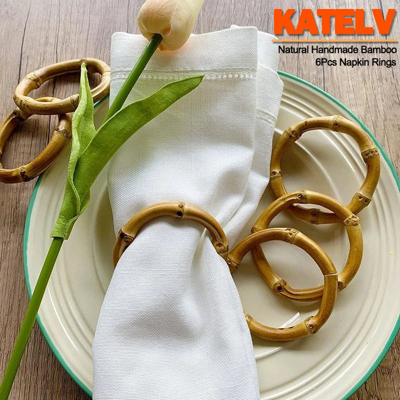 Set de 6 ronds de serviette en bambou naturel fait main