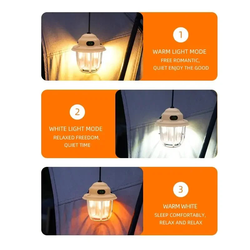 Lampe de camping rétro avec crochet de suspension