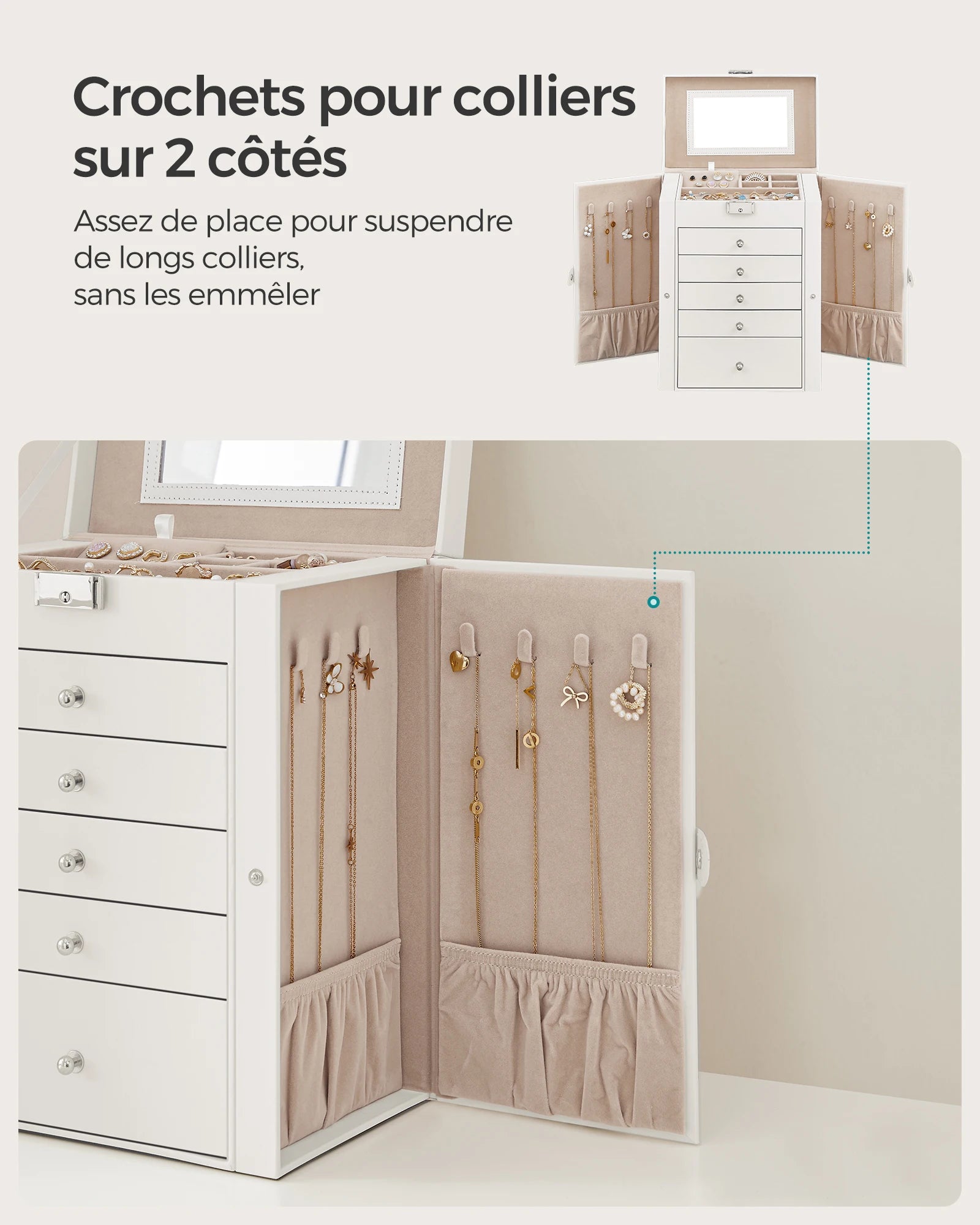 Boîte à bijoux blanche élégante pour rangement