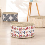 Pouf décoratif en paille tressée pour salon