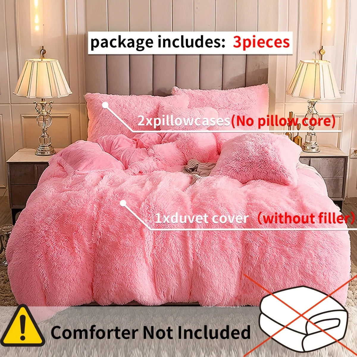 Housse de couette fausse fourrure blanche avec taies