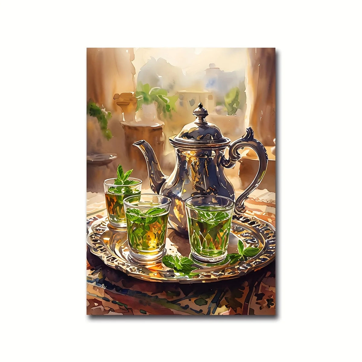 Affiche toile marocaine motif théière aquarelle
