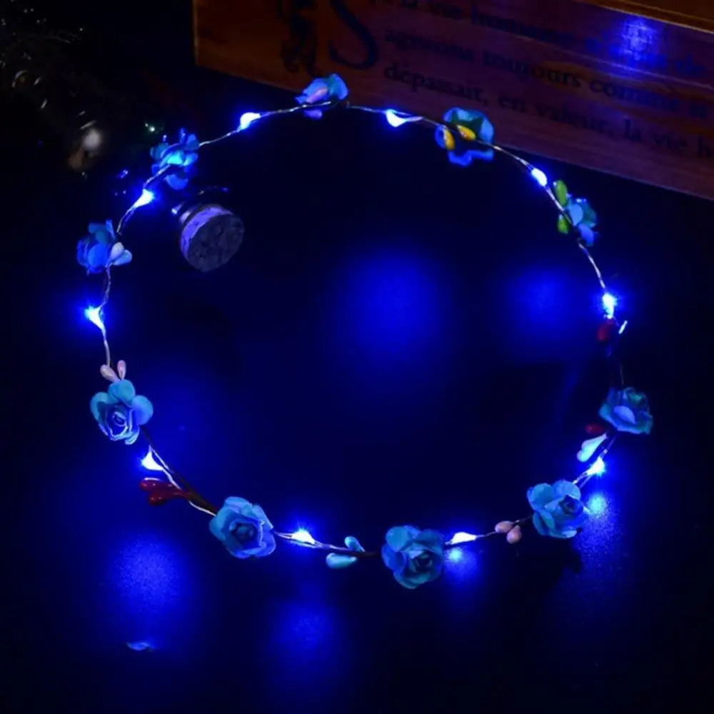 Couronne fleurs LED rouge pour fête