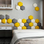 Tête de lit hexagonale brune en cuir