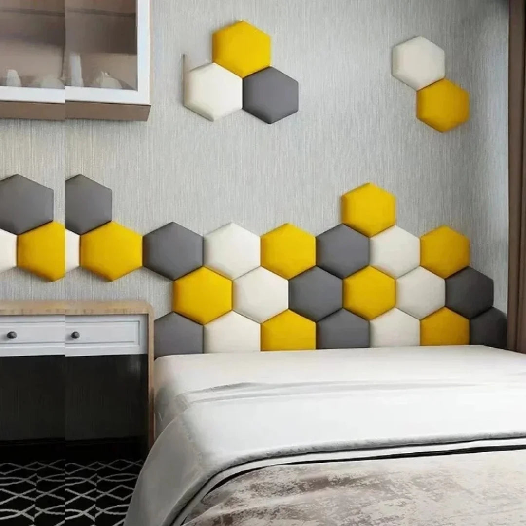 Tête de lit hexagonale brune en cuir
