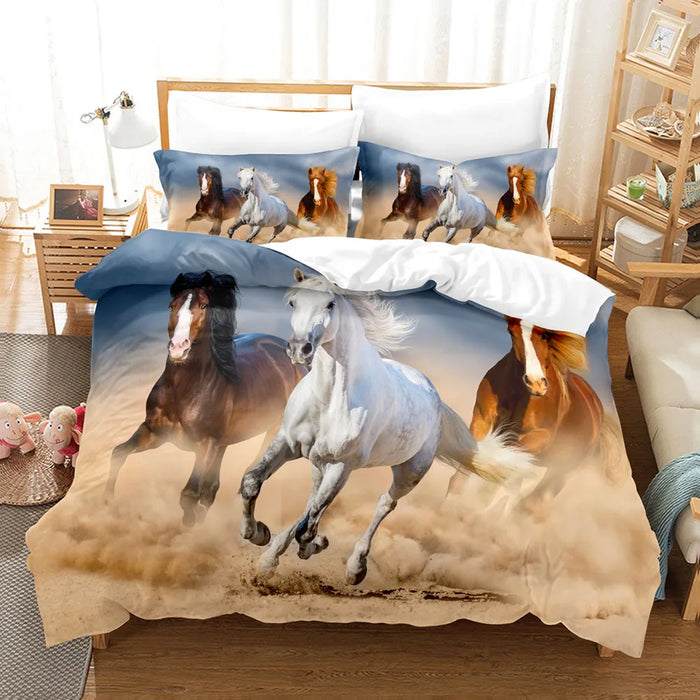 Housse de couette chevaux 3D galopant bleu