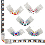 Connecteur d'angle transparent pour bande LED sans soudure vu de face
