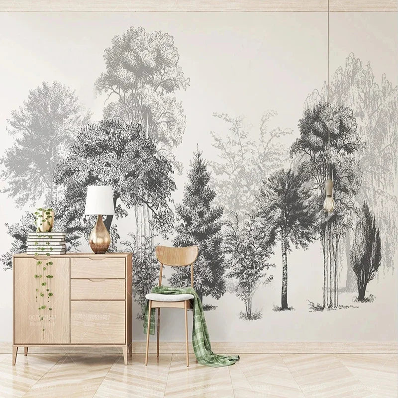 Papier peint personnalisé moderne noir blanc bois chambre