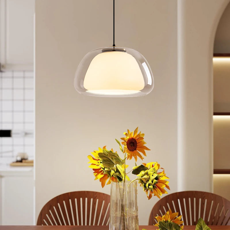 Lampe de chevet en verre rose design épuré pour salle à manger