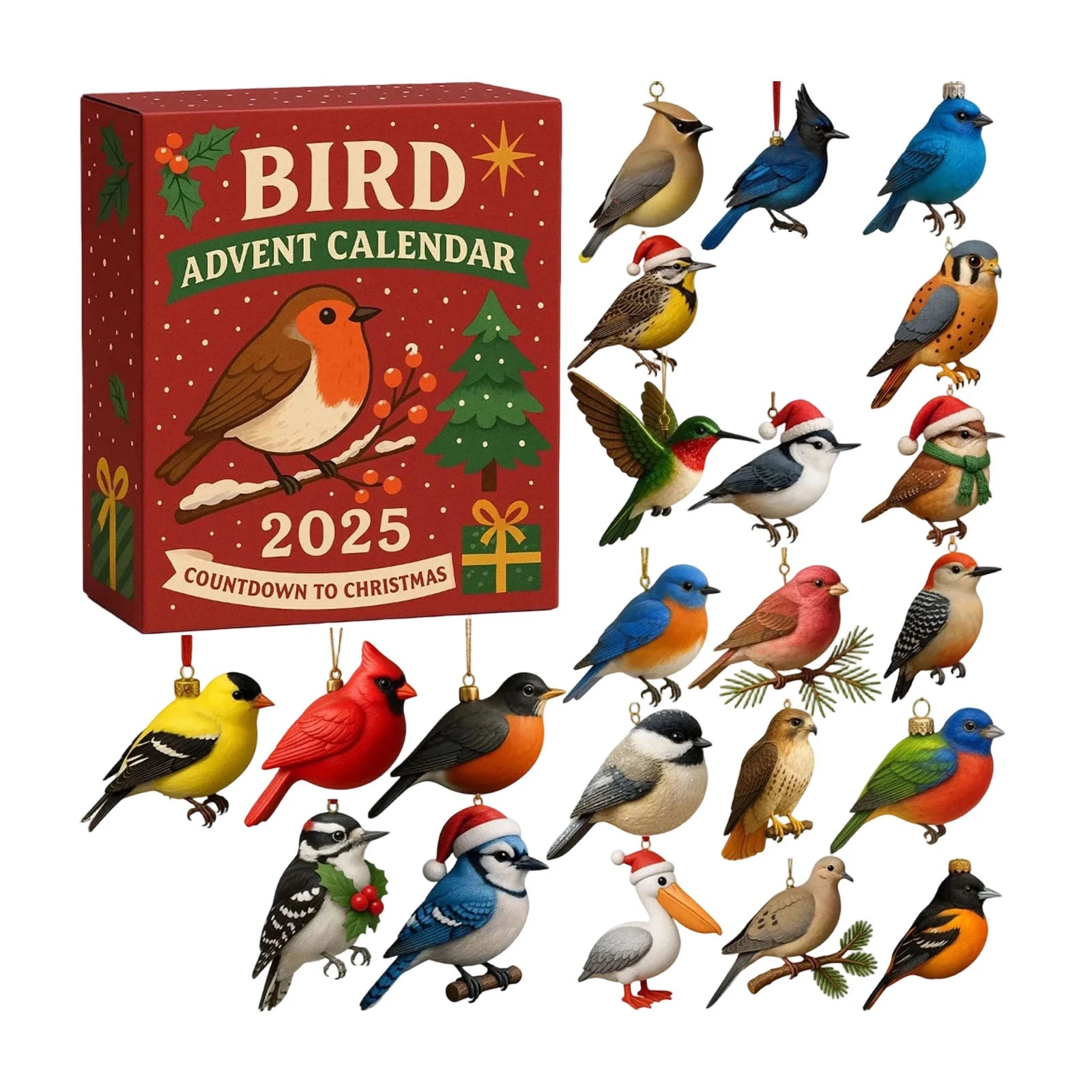 Calendrier de l'Avent oiseau de Noël vue d'ensemble