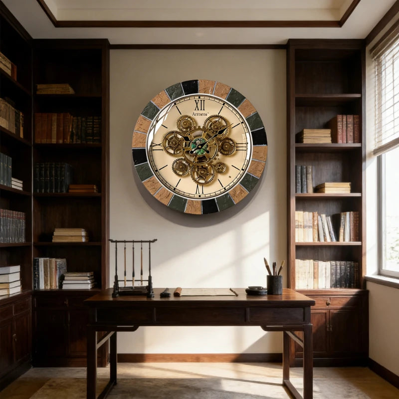 Horloge murale décorative salon style industriel couleur noire
