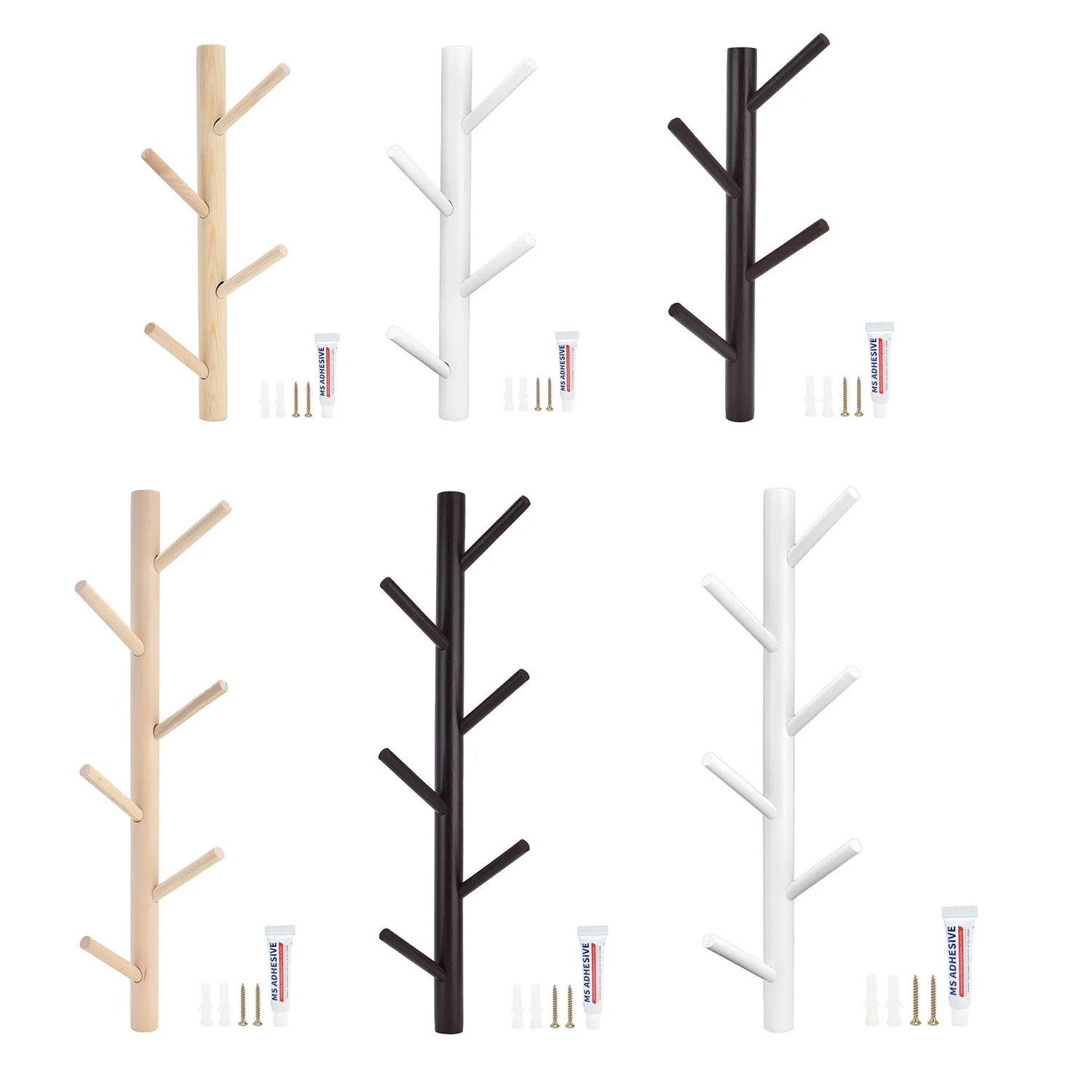 Porte-manteau mural branche d'arbre bois blanc
