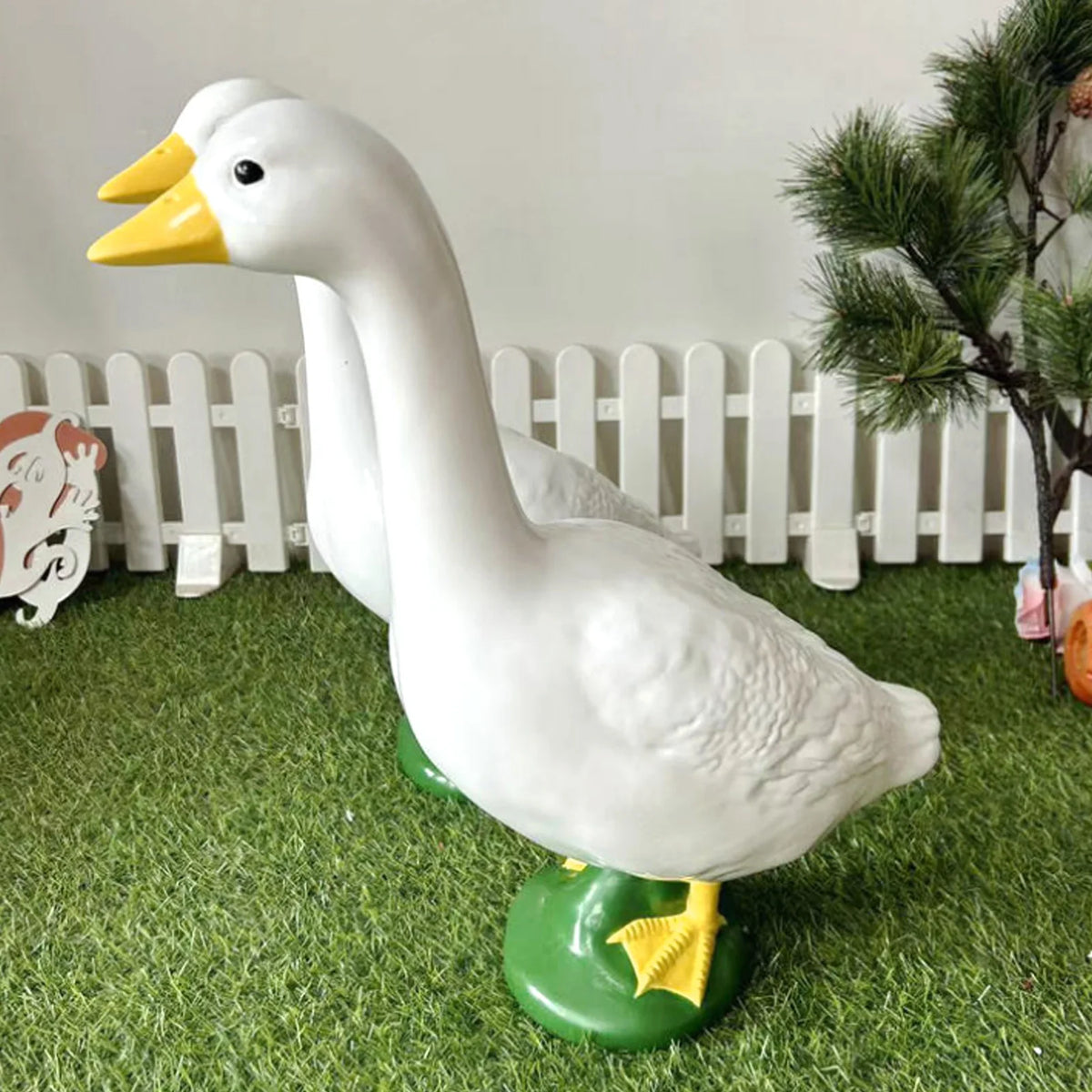 Décoration jardin oie blanche résine