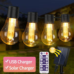 Guirlande solaire LED 10m éclairant une terrasse le soir