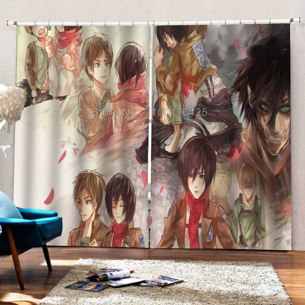 Détail de l'impression 3D anime japonais sur le rideau occultant