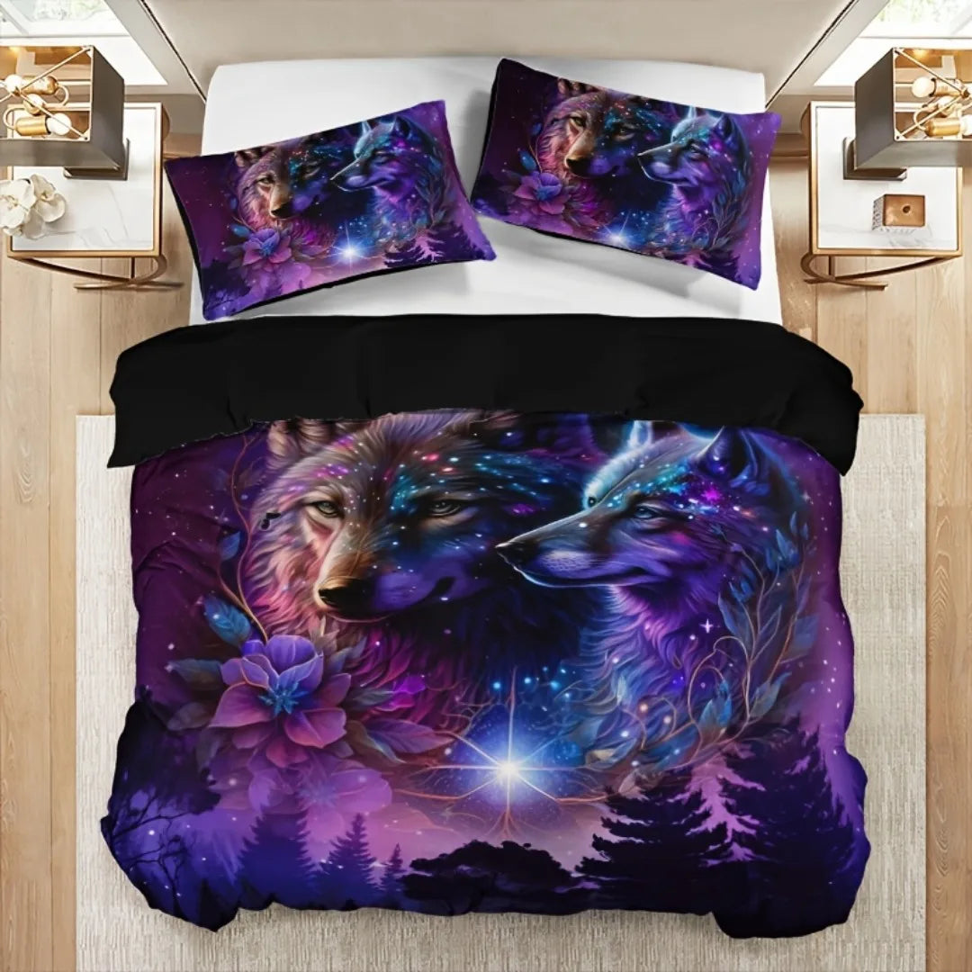 Housse de couette loup violet impression 3D